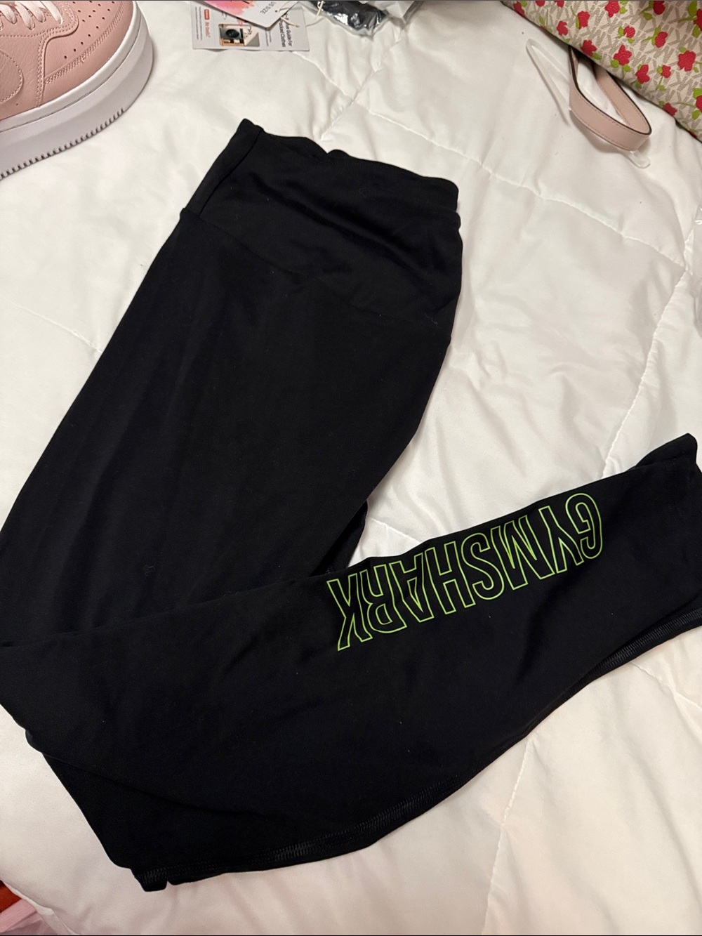 Gymshark Black Leggings with Neon Green Logo Print